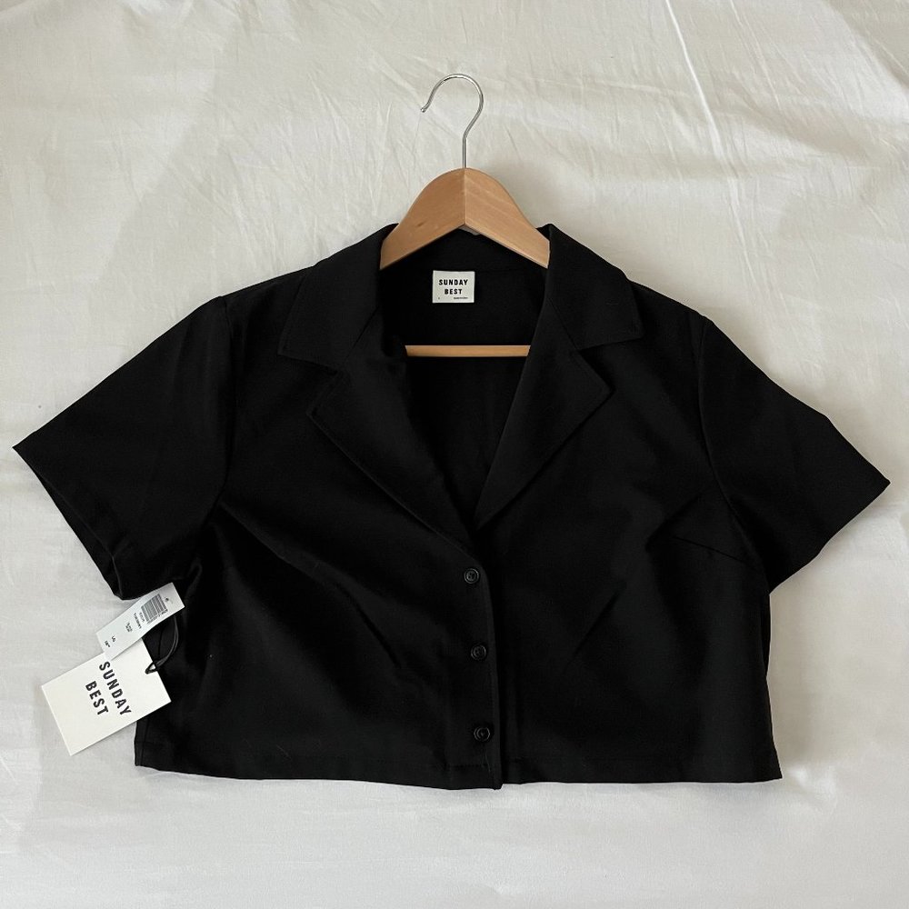 NWT Aritzia Sunday Best Tuesday Button-Up Black Crop Top